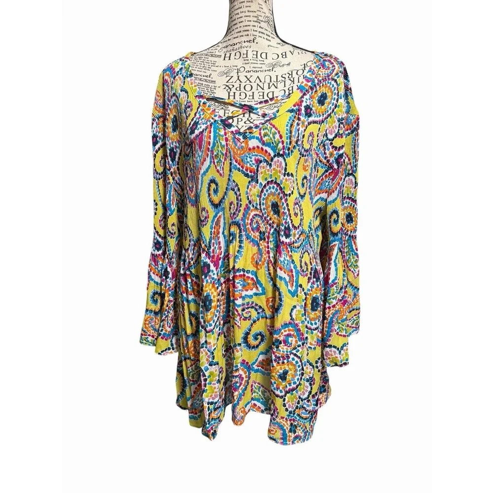 Ninety  Fit & Flower Women Popover Top Tunic Blouse Shirt Plus 2X Whimsical Boho